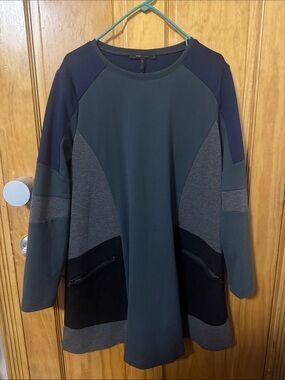BCBGMaxAzria Colorblock A-Line Tunic Dress - Teal, Navy, Gray, Black